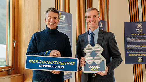 Liam McArthur and Dougie Vipond at the Doddie Aid 2025 sign up